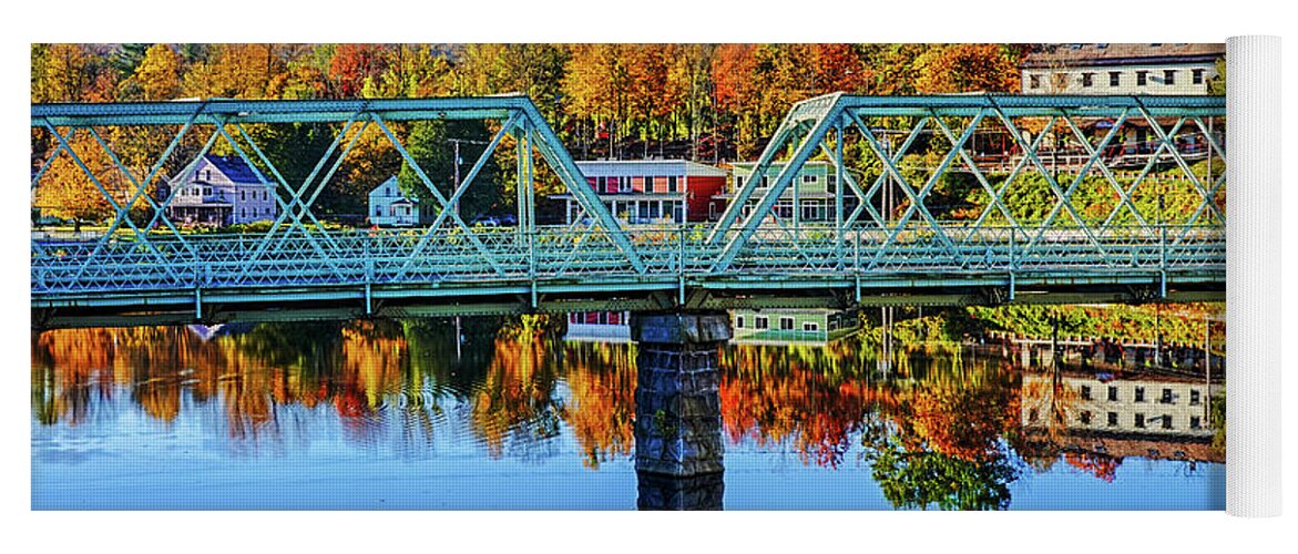 Shelburne Yoga Mat featuring the photograph Shelburne Falls Bridge Street Fall Foliage Autumn Reflection by Toby McGuire