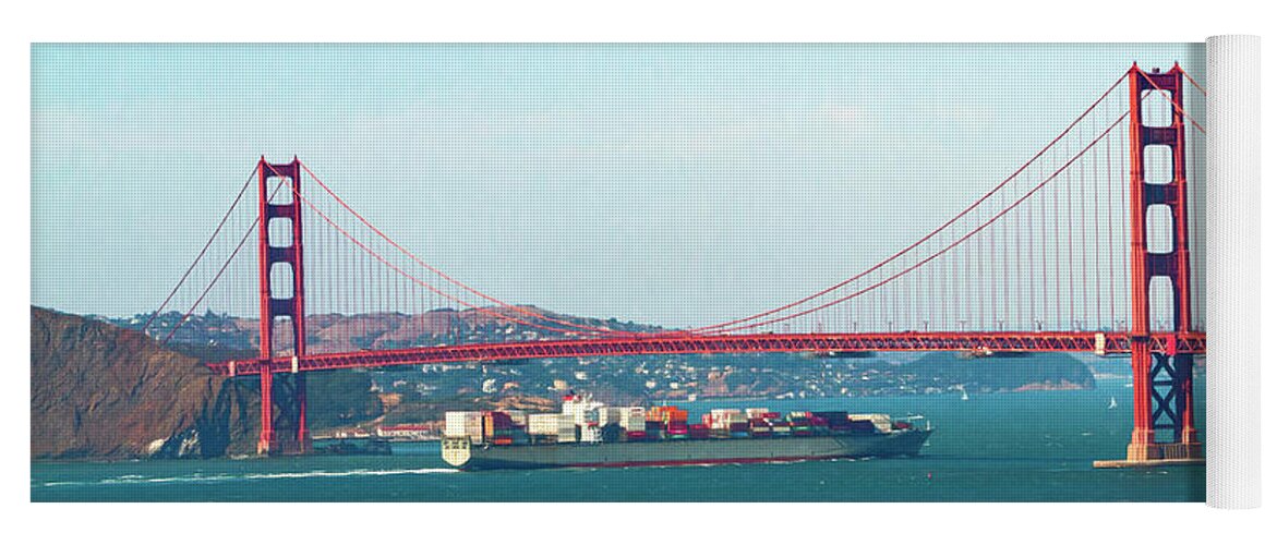 Ship Entering The Golden Gate Yoga Mat featuring the photograph Ship Entering The Golden Gate by Bonnie Follett