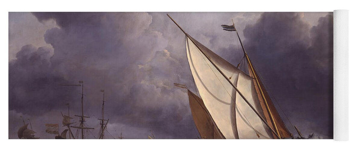 Ships In A Stormy Sea By Willem Van De Velde Ii Yoga Mat featuring the painting Ships in a Stormy Sea by Willem van de Velde