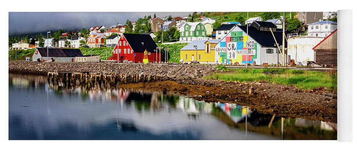 Iceland Yoga Mat featuring the photograph Siglufjorour Harbor Houses by Tom Singleton