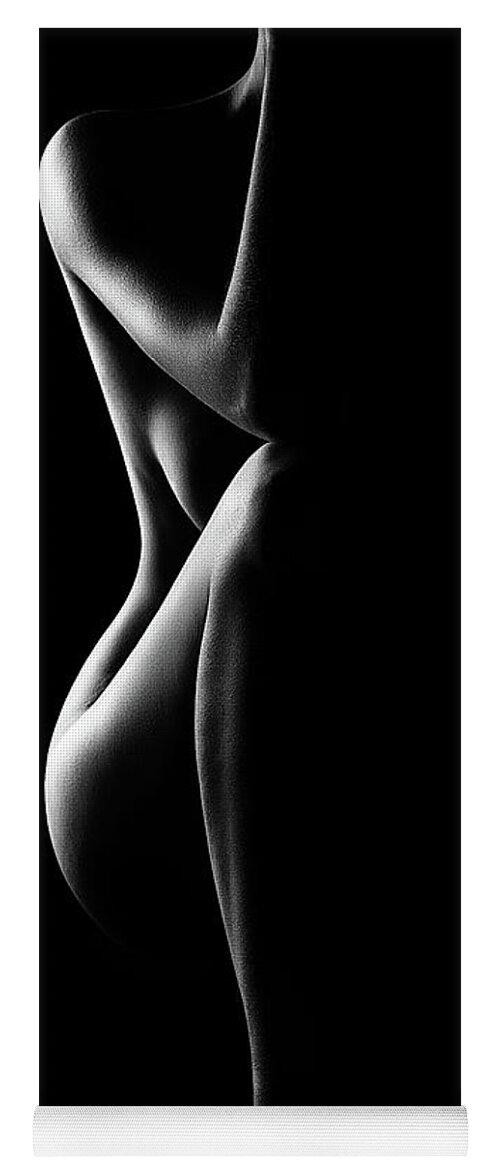 Nude Yoga Mat featuring the photograph Silhouette of nude woman in BW by Johan Swanepoel