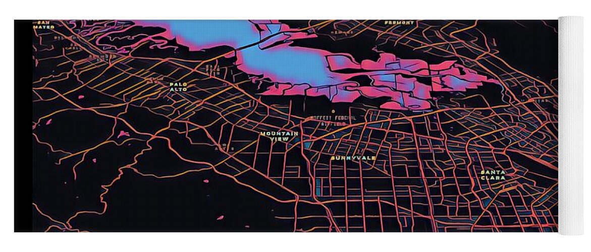 Silicon Valley Yoga Mat featuring the digital art Silicon Valley Map by HELGE Art Gallery