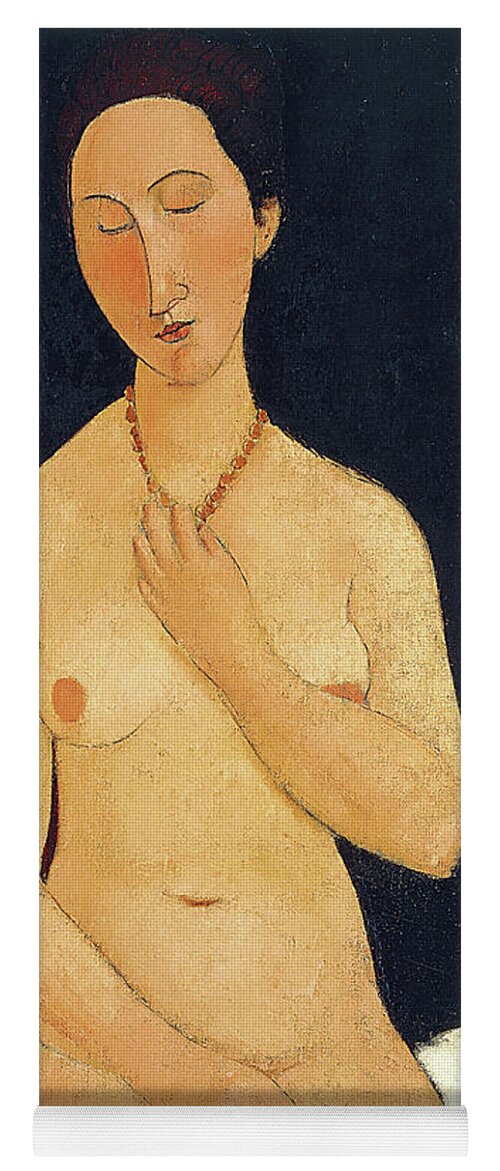 Art Yoga Mat featuring the painting Sitting Nude With Necklace, 1917 by Amedeo Modigliani