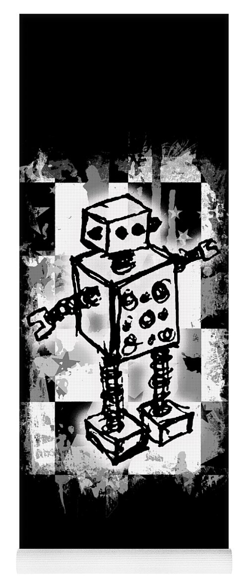 Robot Yoga Mat featuring the digital art Sketched Robot Graphic by Roseanne Jones