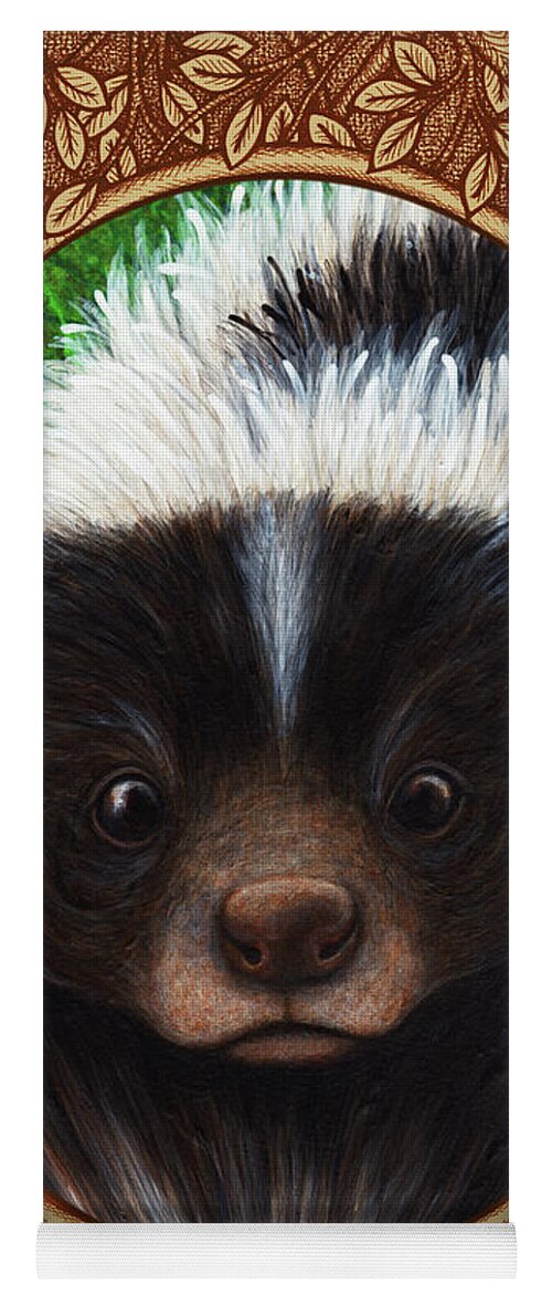 Animal Portrait Yoga Mat featuring the painting Skunk Portrait - Brown Border by Amy E Fraser