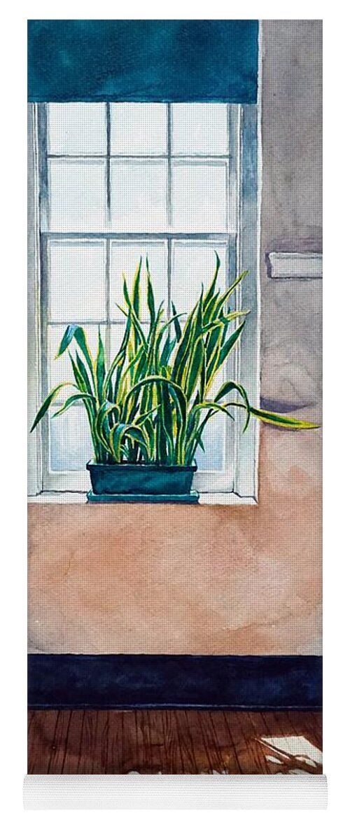 Window Yoga Mat featuring the painting Snake plant on window sill in painting by Christopher Shellhammer