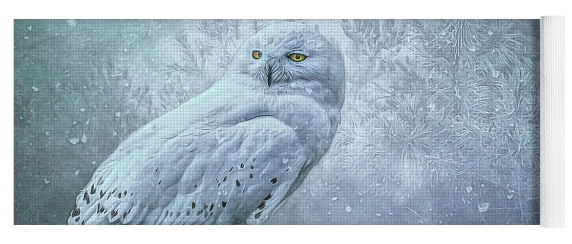 Snowy Owl Yoga Mat featuring the photograph Snowy Owl in winter by Brian Tarr