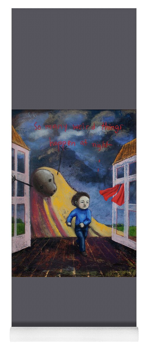 Text Yoga Mat featuring the painting So Many Weird Things Happen at Night by Pauline Lim