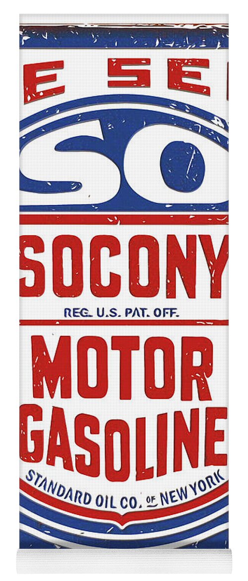 Socony Yoga Mat featuring the digital art Socony Oil Sign by Greg Joens