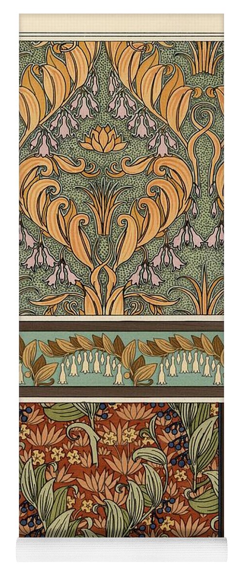 1841-1917 Yoga Mat featuring the drawing Solomon's seal, Polygonatum multiflorum, as design motif in wallpaper, borders and fabric. Lithog... by Album