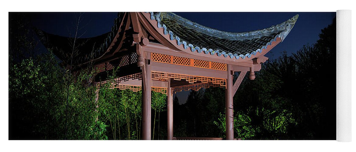Seattle Chinese Garden Yoga Mat featuring the photograph Song Mei Ting at Twilight by Briand Sanderson