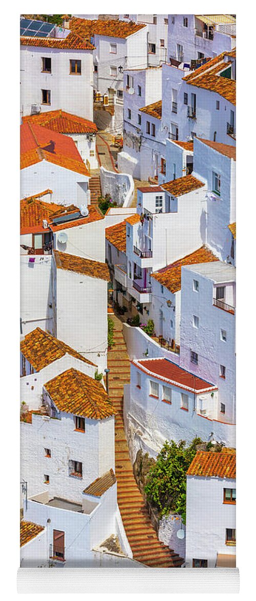 Estock Yoga Mat featuring the digital art Spain, Andalusia, Casares, Malaga District, Costa Del Sol, White Towns, White Town by Olimpio Fantuz