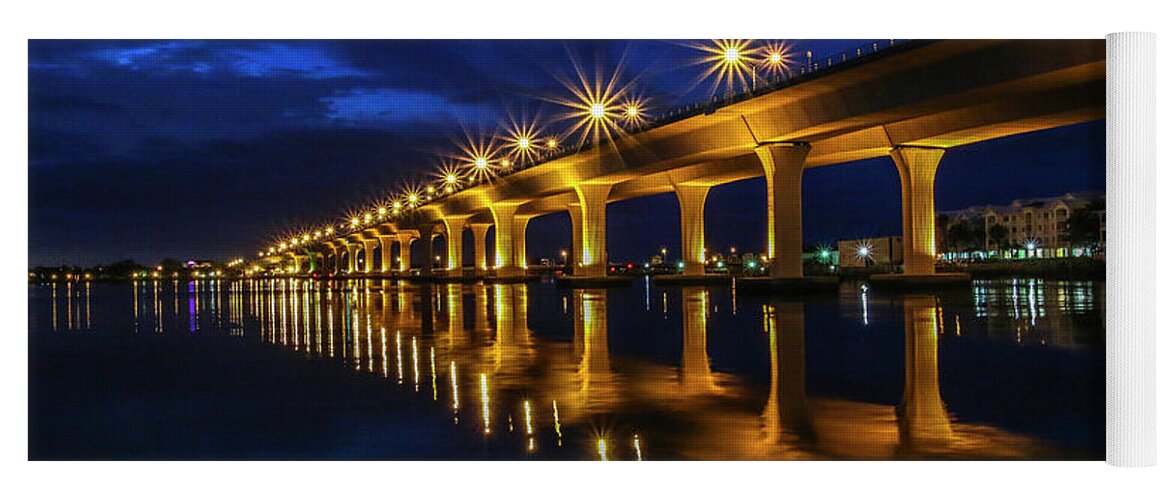 Bridge Yoga Mat featuring the photograph Sparkling Bridge Lights by Tom Claud