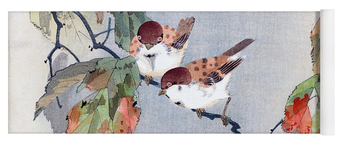 Shoki Yoga Mat featuring the painting Sparrows by Shoki