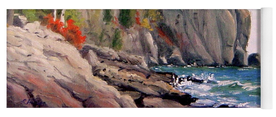 Landscape Yoga Mat featuring the painting Split Rock Lighthouse by Rick Hansen