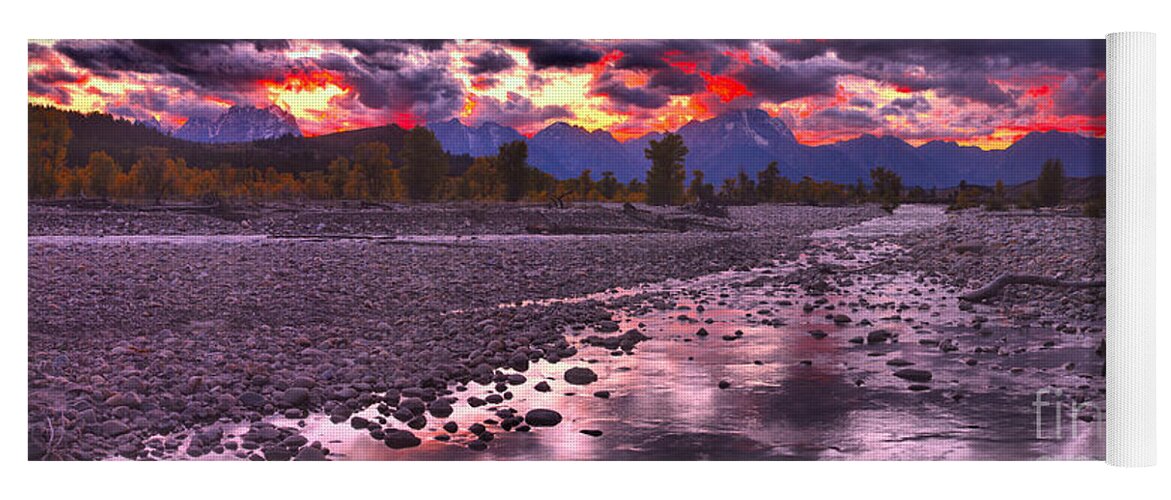 Spread Creek Yoga Mat featuring the photograph Spread Creek Fiery Panorama by Adam Jewell