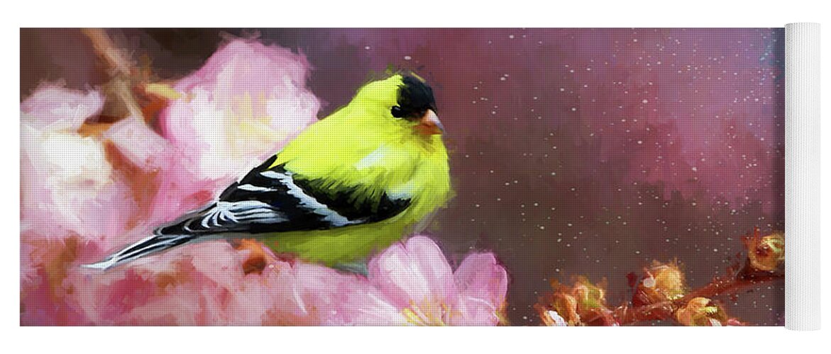 Goldfinch Yoga Mat featuring the painting Spring Goldfinch by Tina LeCour