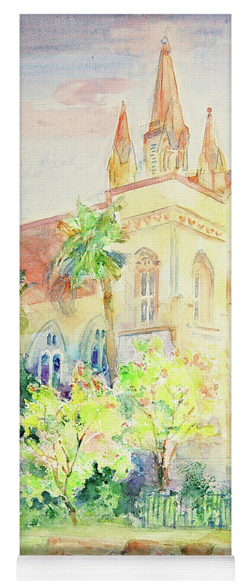 Springtime Yoga Mat featuring the painting St. Joseph's Chapel in Springtime by Jerry Fair
