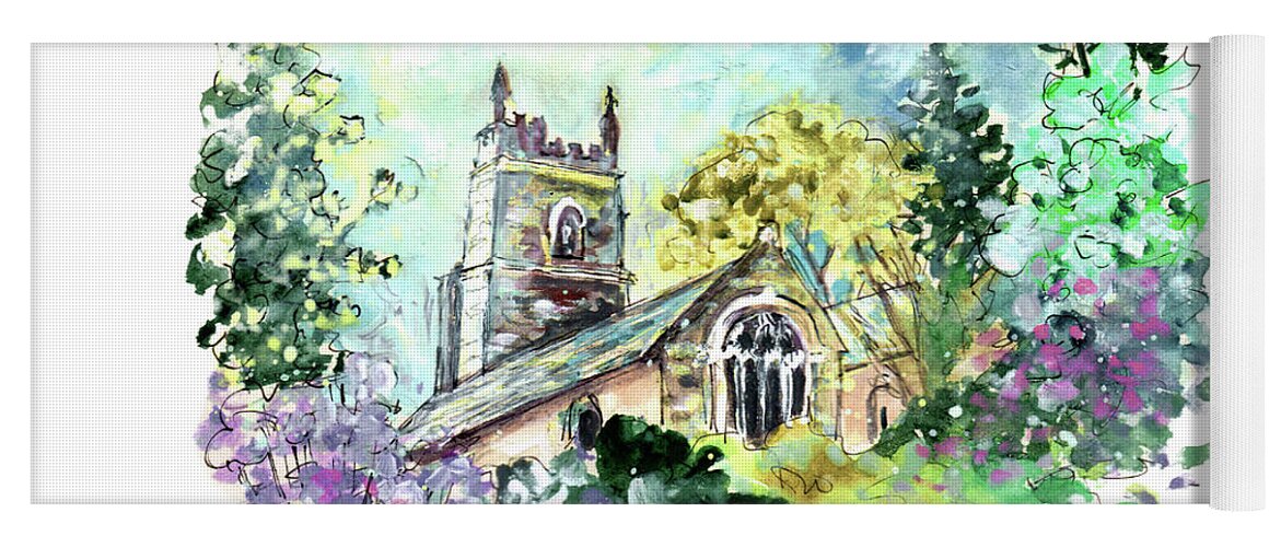 Travel Yoga Mat featuring the painting St Kew Church by Miki De Goodaboom