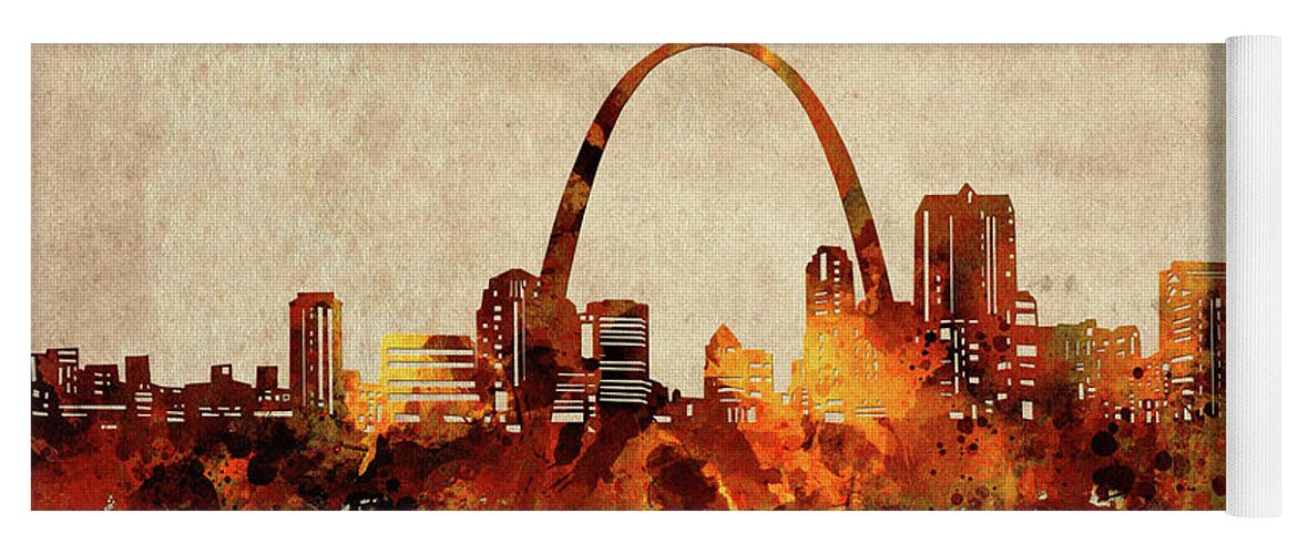 St Louis Yoga Mat featuring the digital art St Louis Skyline Sepia by Bekim M