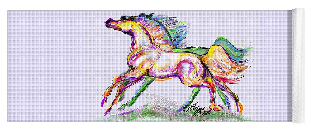 Equine Artist Stacey Mayer Yoga Mat featuring the digital art Crayon Bright Horses by Stacey Mayer
