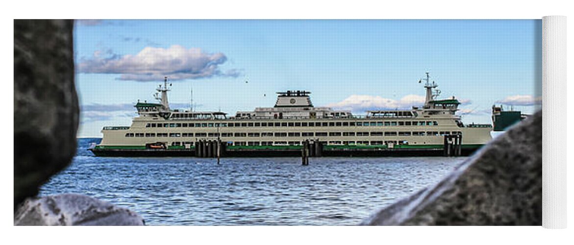 Sea Yoga Mat featuring the photograph Statues looking at Edmonds Ferry by Anamar Pictures