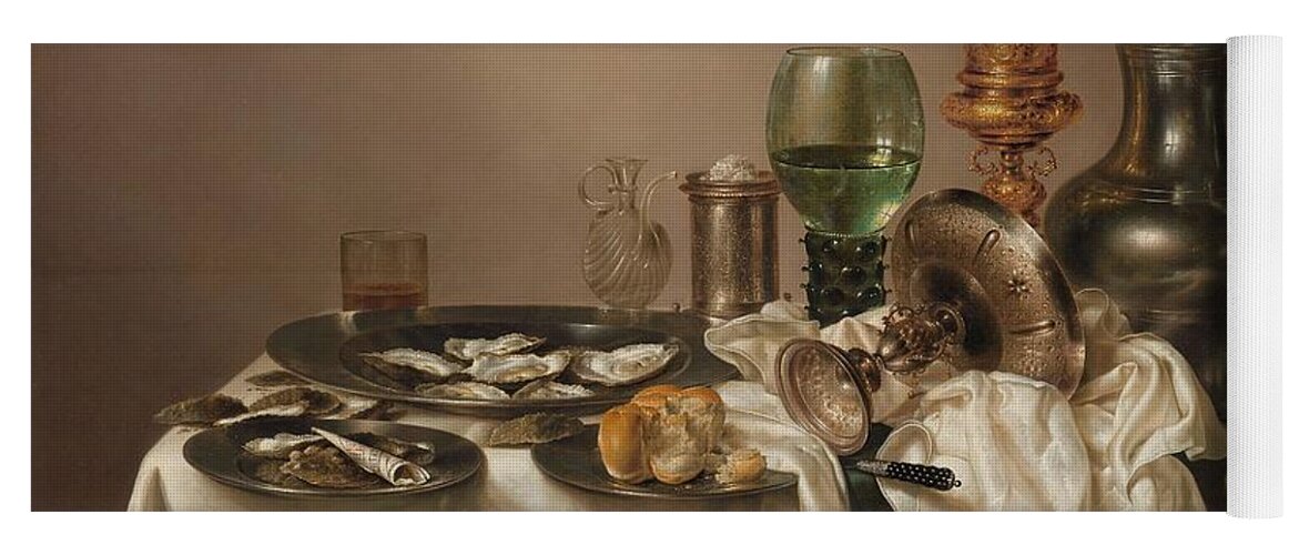Oil On Panel Yoga Mat featuring the painting Still Life with a Gilt Cup. Still Life with a Broken Glass. by Willem Claesz Heda