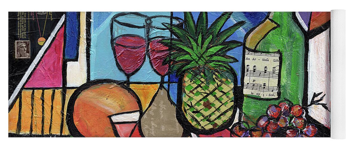 Everett Spruill Yoga Mat featuring the mixed media Still LIfe with Fruit and Wine #304 by Everett Spruill