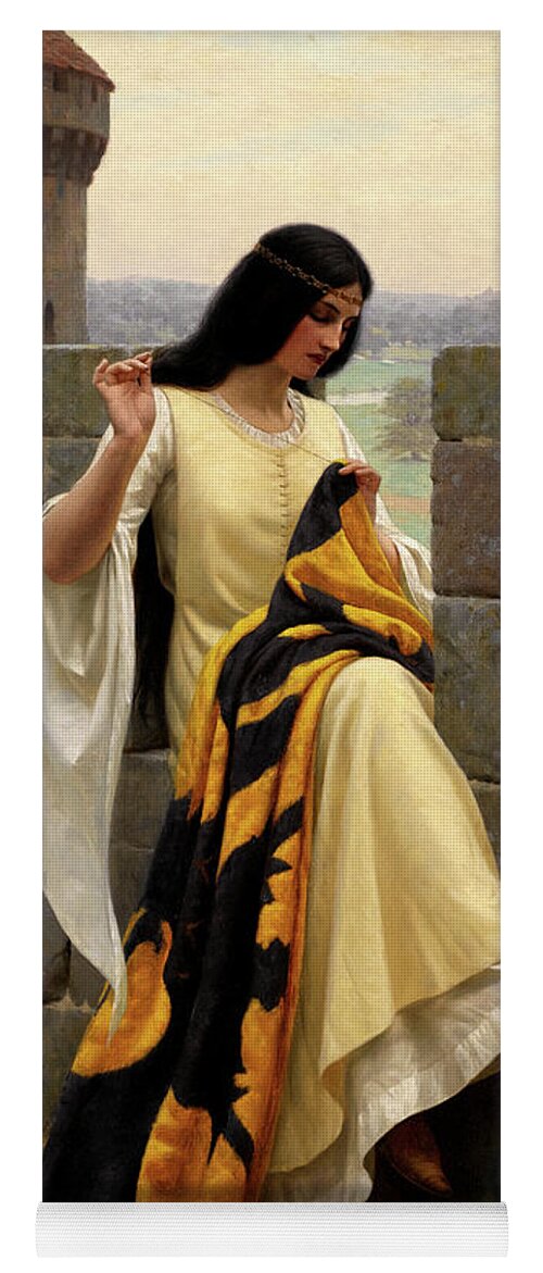 Stitching The Standard Yoga Mat featuring the painting Stitching the Standard by Edmund Leighton by Rolando Burbon