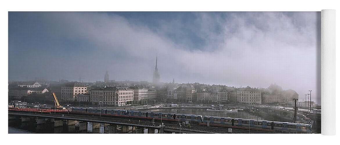 City Yoga Mat featuring the photograph Stockholm city in the foggy morning by Aleksandrs Drozdovs