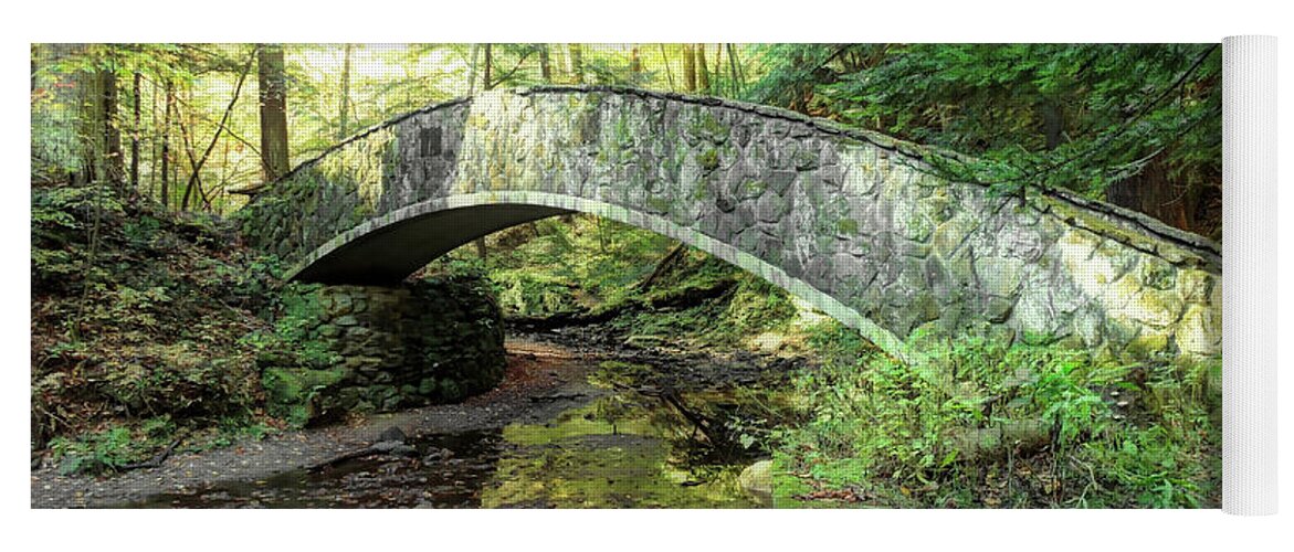 Stone Footbridge Yoga Mat featuring the digital art Stone Footbridge by Susan Hope Finley