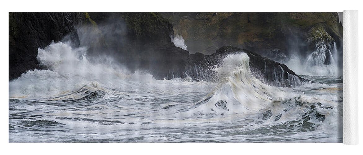 Cape Disappointment Yoga Mat featuring the photograph Storm Surf Cape Disappointment by Robert Potts