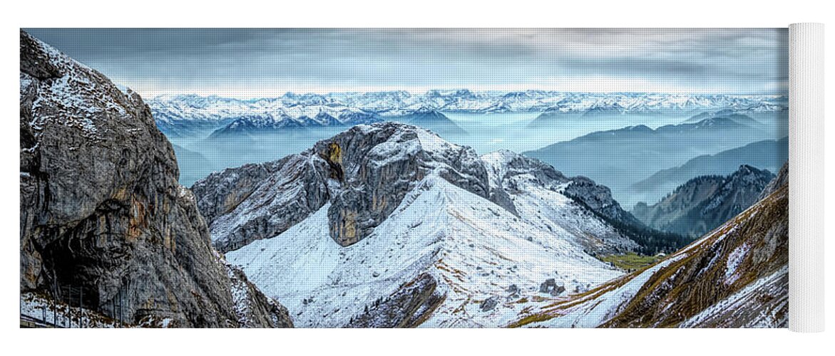 Mountains Yoga Mat featuring the photograph Stormy Mountains Panorama, Mount Pilatus, Switzerland by Rick Deacon