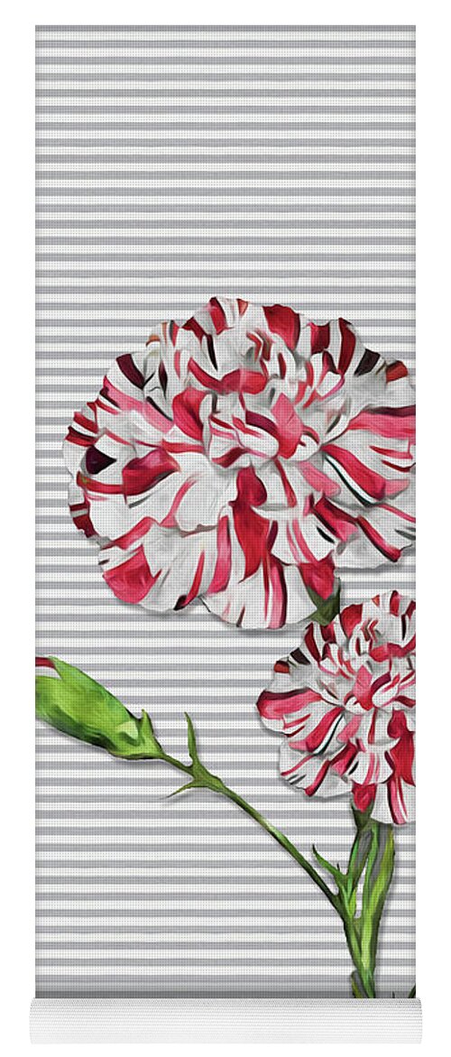 Carnations Yoga Mat featuring the digital art Striped Carnations by Doreen Erhardt