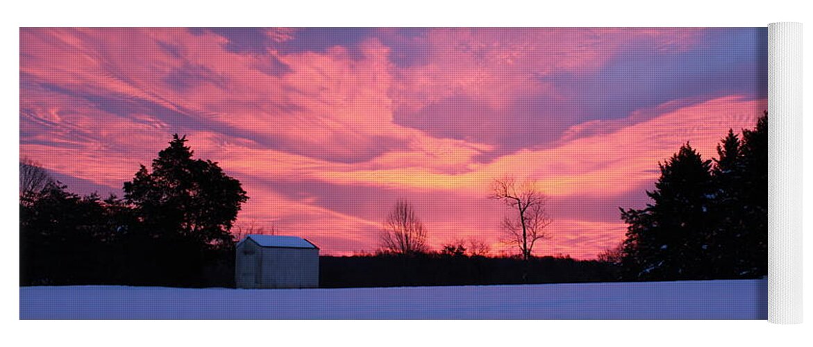 Winter Yoga Mat featuring the photograph Stunning Sunrise after Snowfall by M E