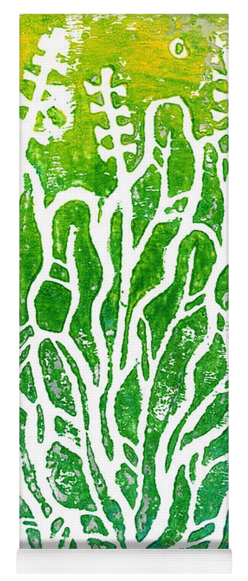 Gipsum Engraving Yoga Mat featuring the mixed media Summer Herbs, Green Yellow by Julia Khoroshikh