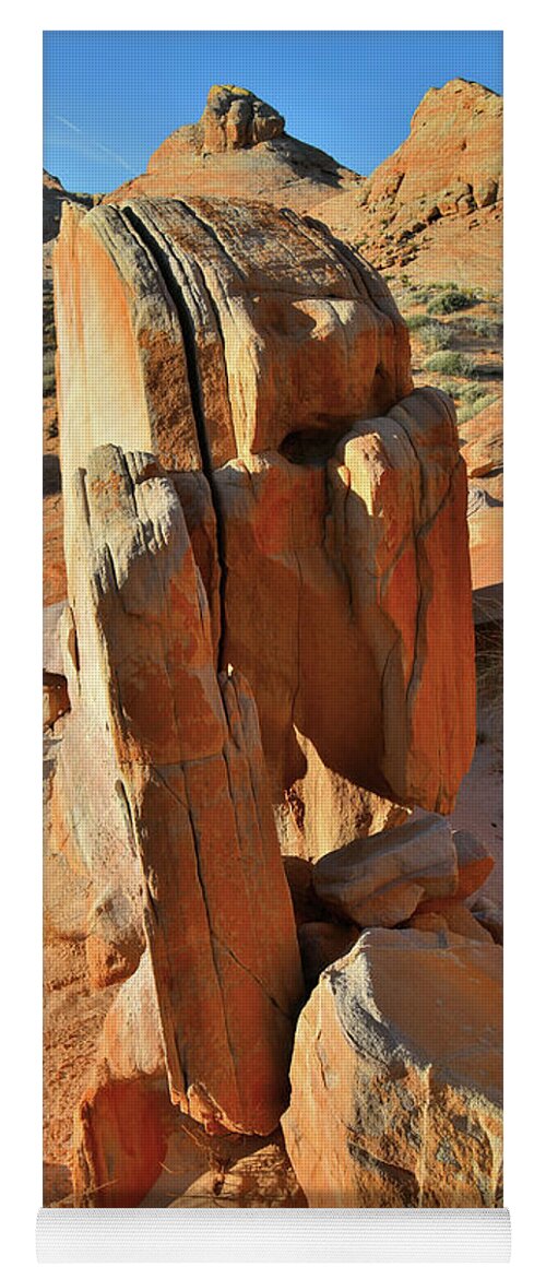 Valley Of Fire State Park Yoga Mat featuring the photograph Sun Lights Rock Pillar in Valley of Fire by Ray Mathis
