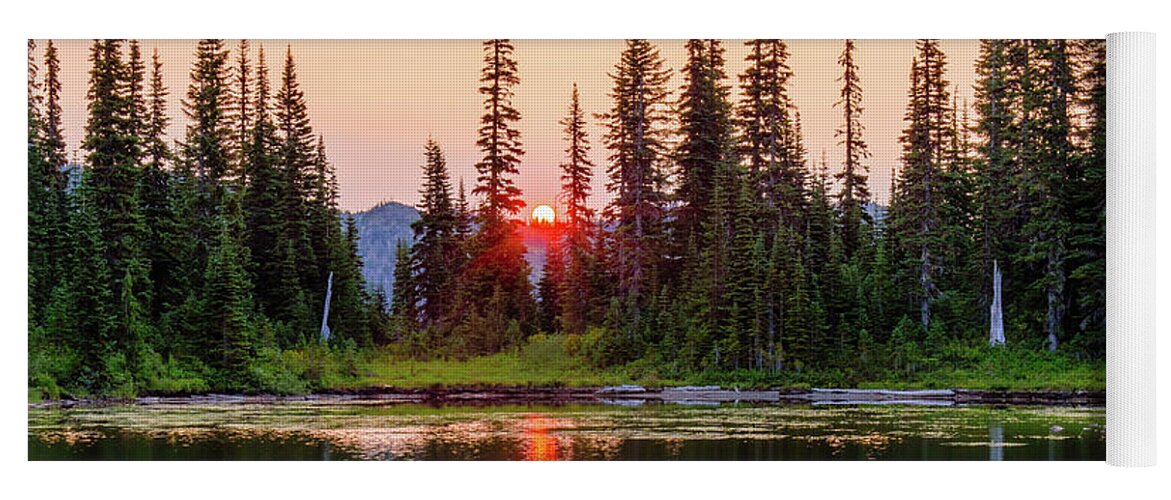 Sunrise Yoga Mat featuring the digital art Sunrise from the Reflection Lake by Michael Lee