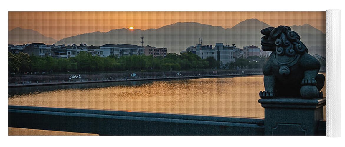 Sunrise Yoga Mat featuring the photograph Sunrise in Longquan seen from Gargoyle Bridge by William Dickman