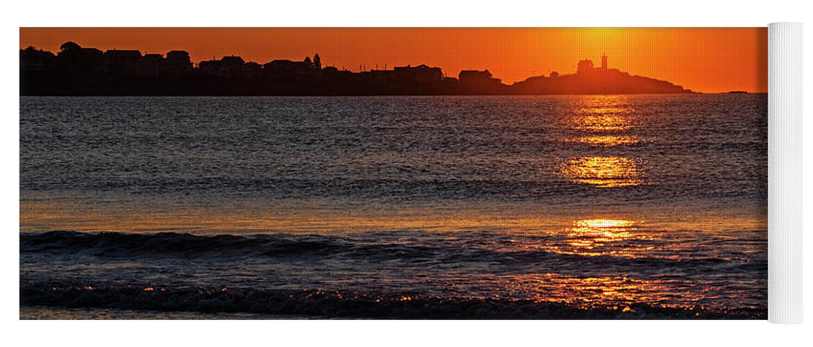 York Yoga Mat featuring the photograph Sunrise over the Nubble Lighthouse from Long Sands Beach Long Beach York Maine by Toby McGuire