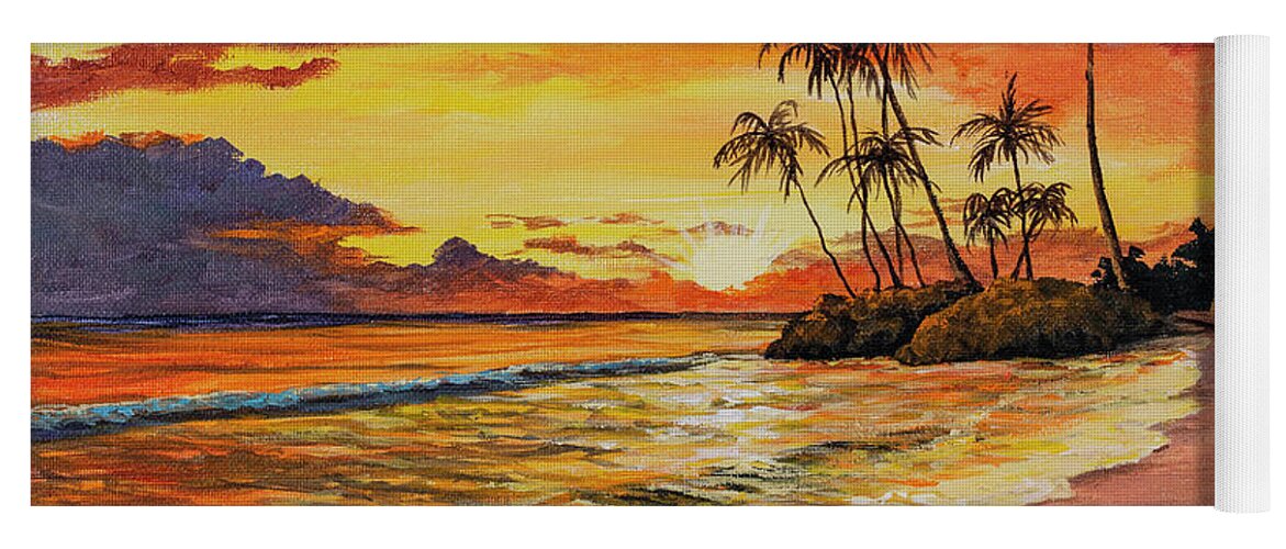 Sunset Yoga Mat featuring the painting Sunset And Palms by Darice Machel McGuire