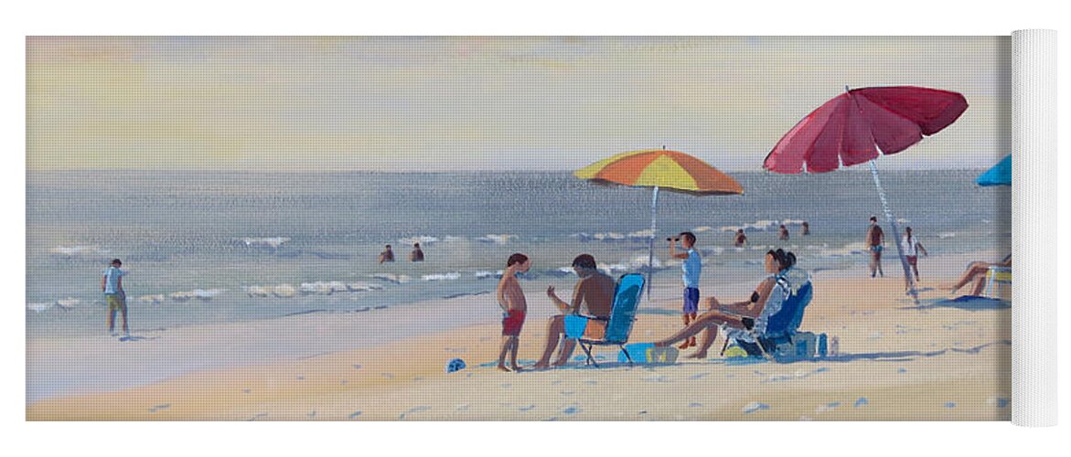 Spring Yoga Mat featuring the painting Sunset Beach Observers by David Gilmore