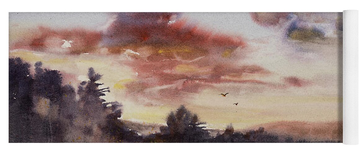Watercolor Yoga Mat featuring the painting Sunset Bonfire by Judith Levins