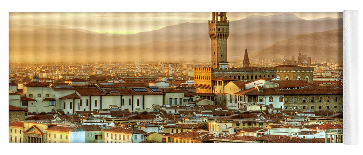 Florence Yoga Mat featuring the photograph Sunset in Florence Triptych 2 - Palazzo Vecchio by Weston Westmoreland