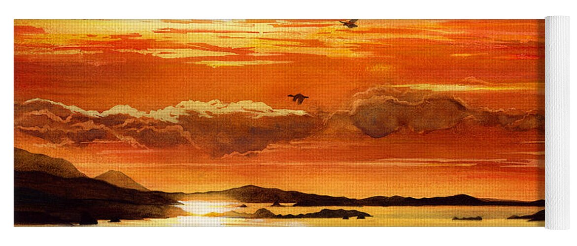 Sunset Yoga Mat featuring the painting Sunset Lake by Hailey E Herrera