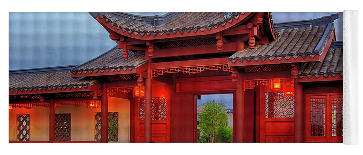 Seattle Chinese Garden Yoga Mat featuring the photograph Sunset on the Gate by Briand Sanderson