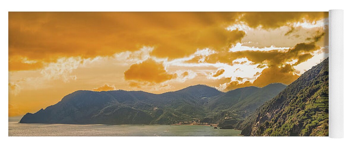 Cinque Yoga Mat featuring the photograph sunset on Vernazza by Vivida Photo PC