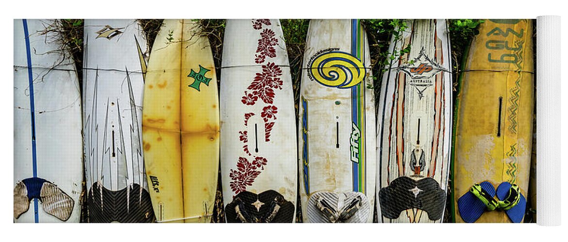 Surf Boards Yoga Mat featuring the photograph Surfboard Fence by Christopher Johnson