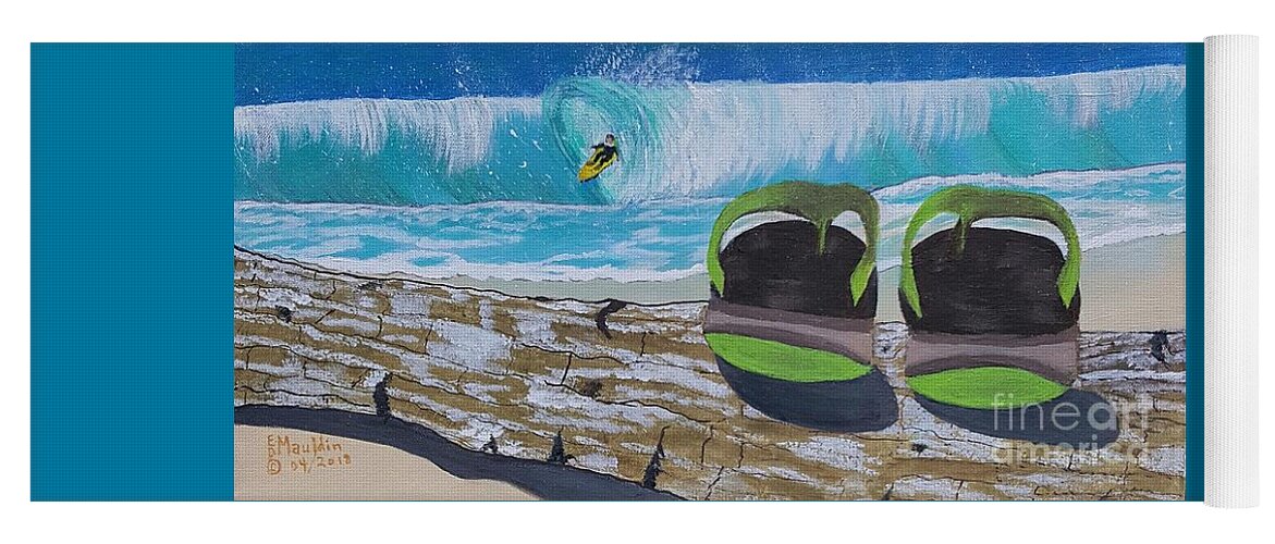 Surf's Up Yoga Mat featuring the painting Surf's Up, Sandals Down by Elizabeth Dale Mauldin
