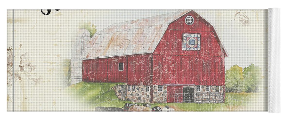 Farm Yoga Mat featuring the mixed media Sweet Meadow Farm A by Jean Plout